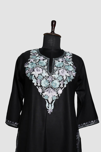 Eerie Black Ruby Cotton Co-ord Set with Aari Embroidery