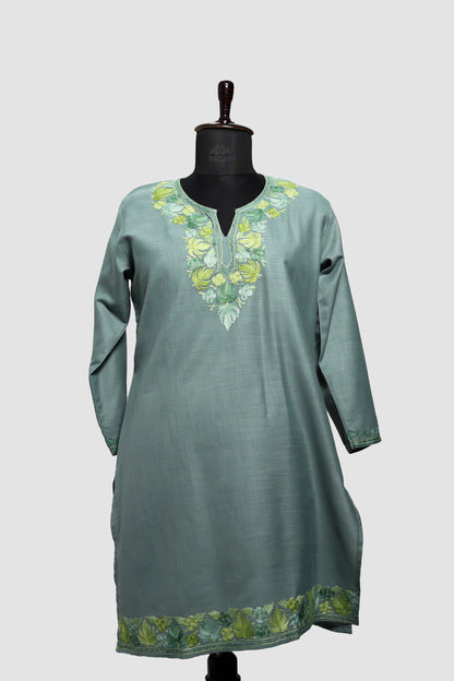 Jungle Mist Ruby Cotton Co-ord Set with Aari Embroidery