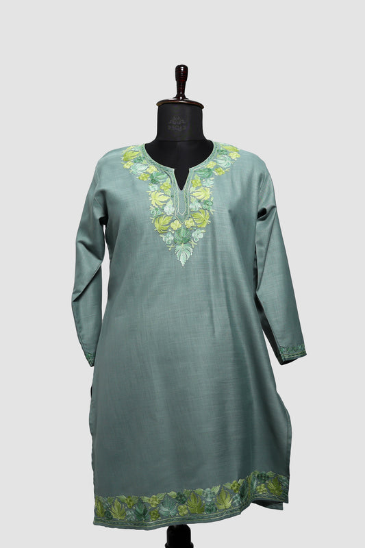 Jungle Mist Ruby Cotton Co-ord Set with Aari Embroidery