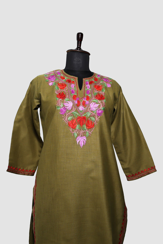 Sorrel Brown Ruby Cotton Co-ord Set with Aari Embroidery
