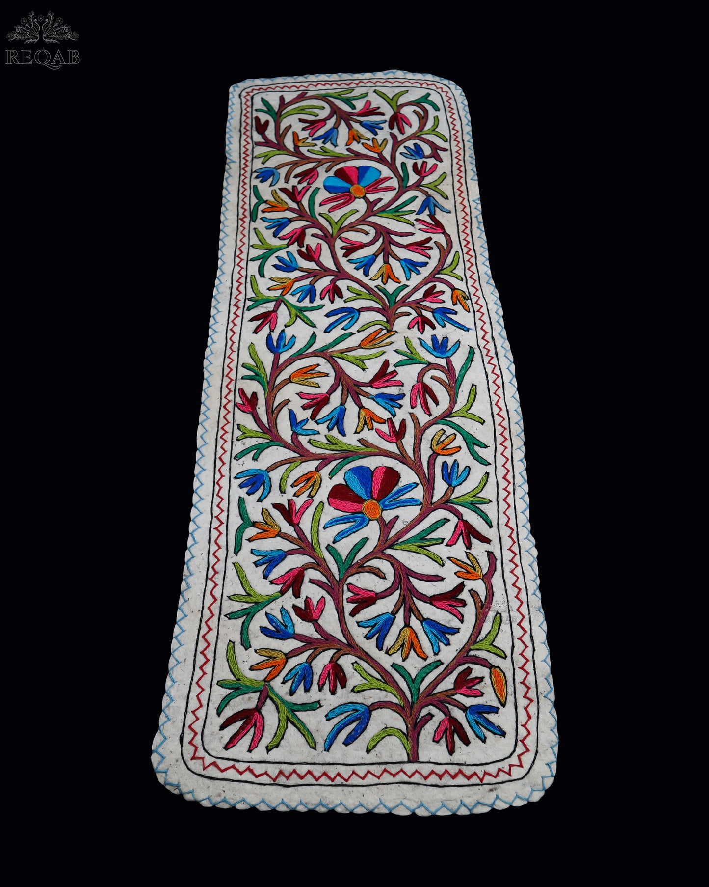 Floral & Leaf Design Large Rectangle Crewel Kashmiri Namda