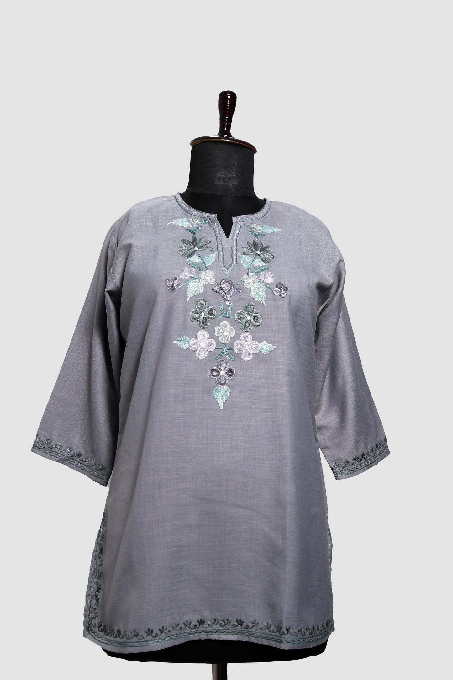 Chatelle Blue Ruby Cotton Top with Aari Embroidery