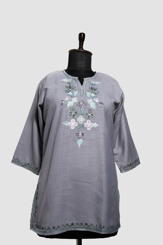 Chatelle Blue Ruby Cotton Top with Aari Embroidery