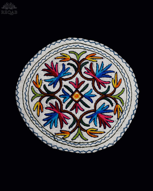 Floral Star Design Small Circular Crewel Kashmiri Namda
