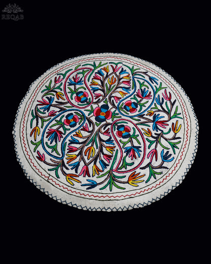 Almond Floral Design Medium Circular Crewel Kashmiri Namda