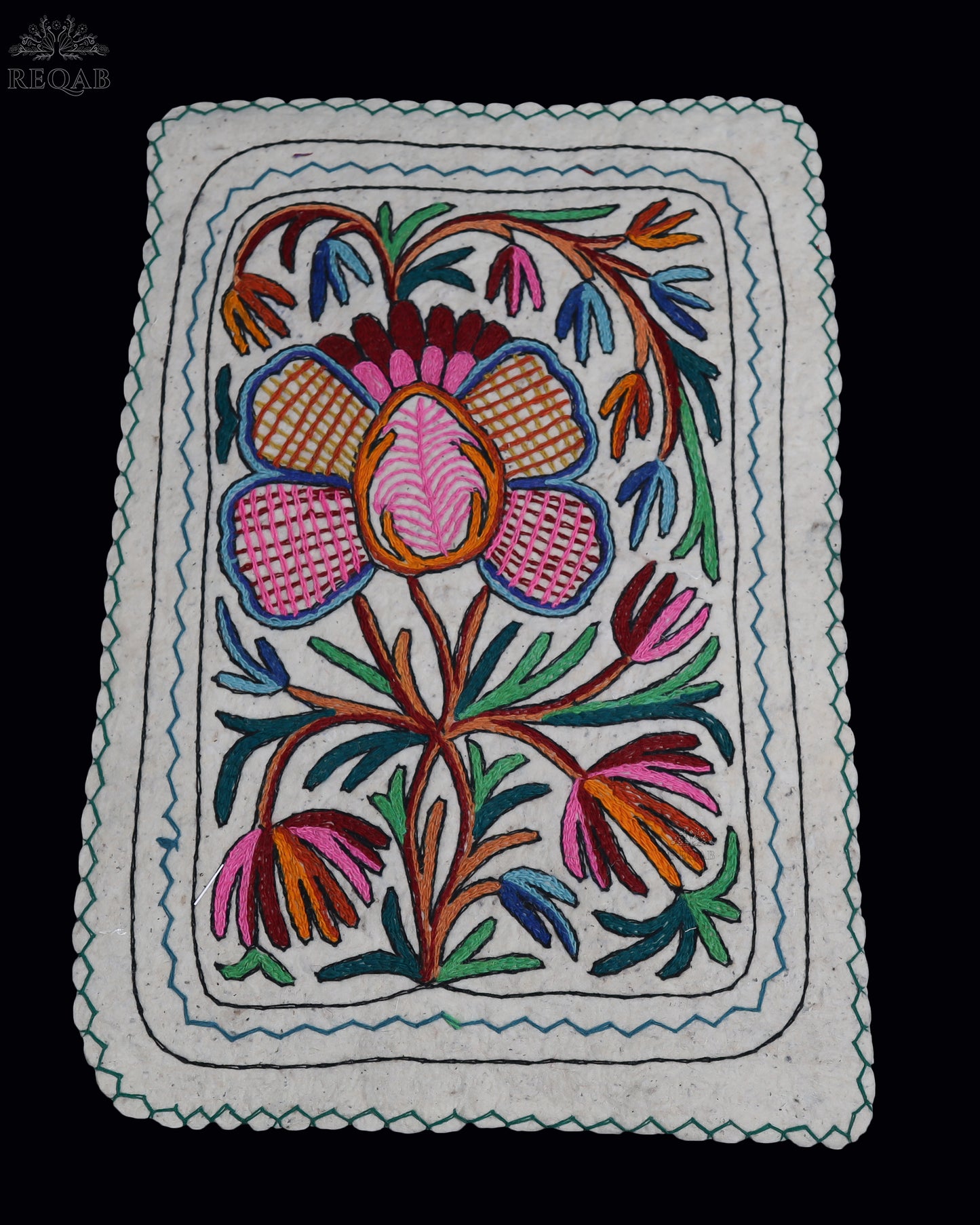 Large Floral Design Small Rectangle Crewel Kashmiri Namda