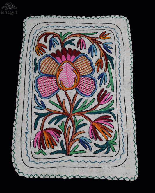 Large Floral Design Small Rectangle Crewel Kashmiri Namda