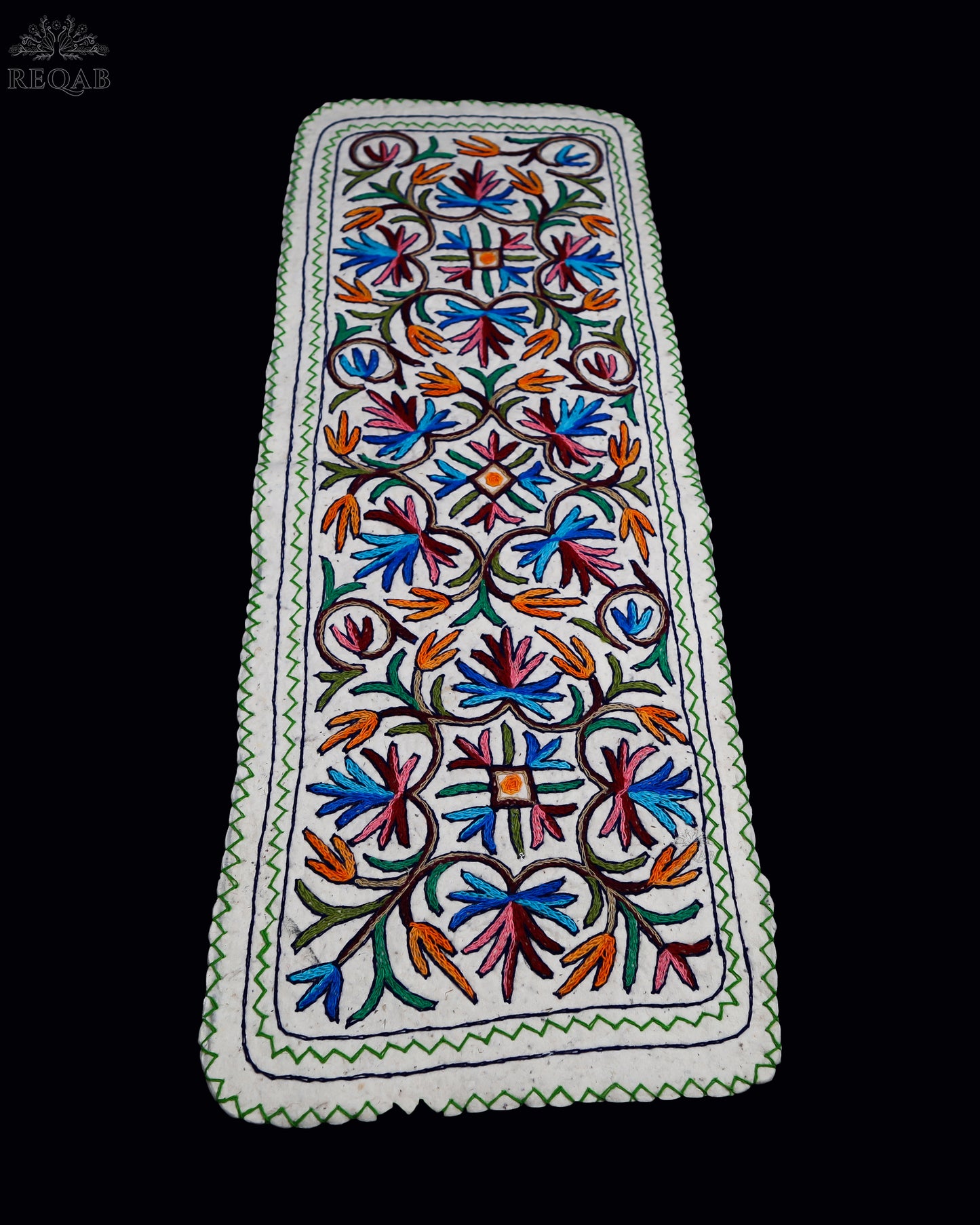 Chinar Leaf and Floral Design Large Rectangle Crewel Kashmiri Namda