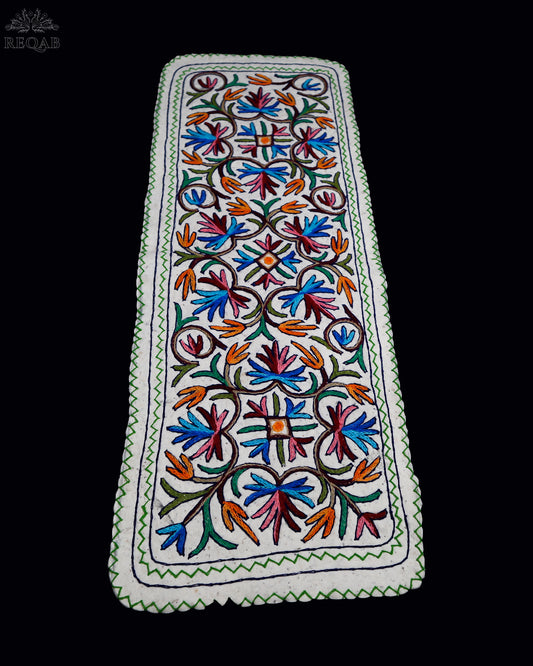 Chinar Leaf and Floral Design Large Rectangle Crewel Kashmiri Namda