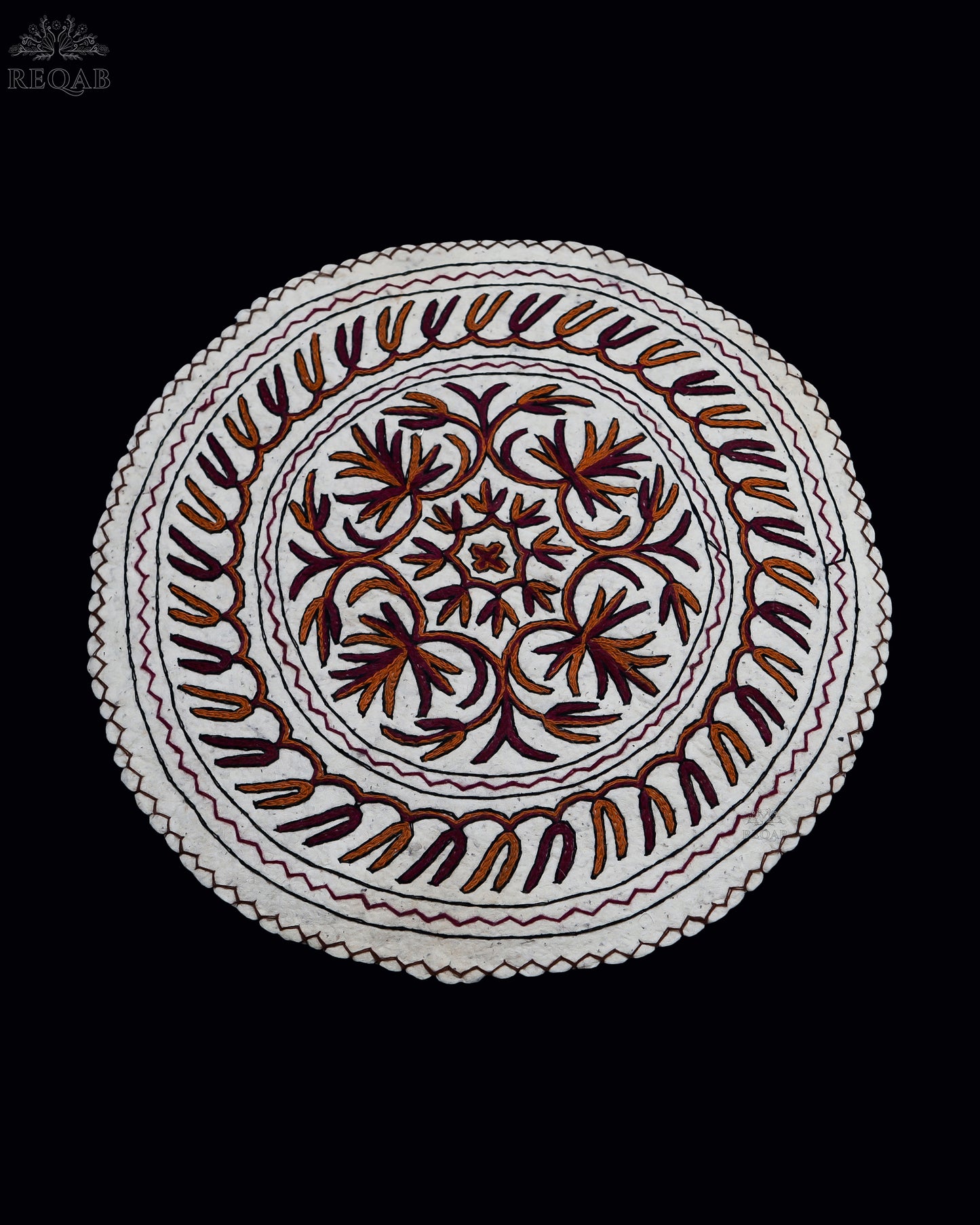 Chinar Leaf Design Medium Circular Crewel Kashmiri Namda