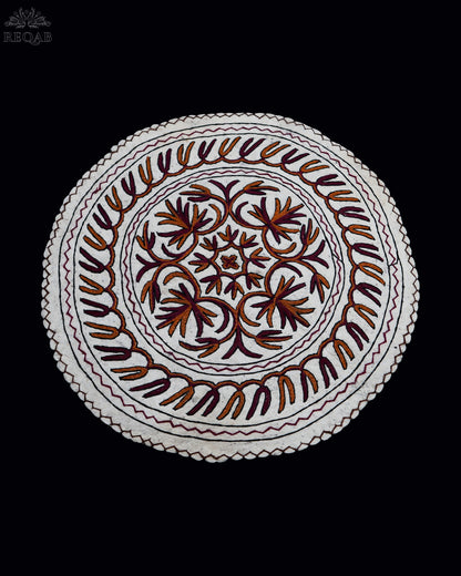 Chinar Leaf Design Medium Circular Crewel Kashmiri Namda