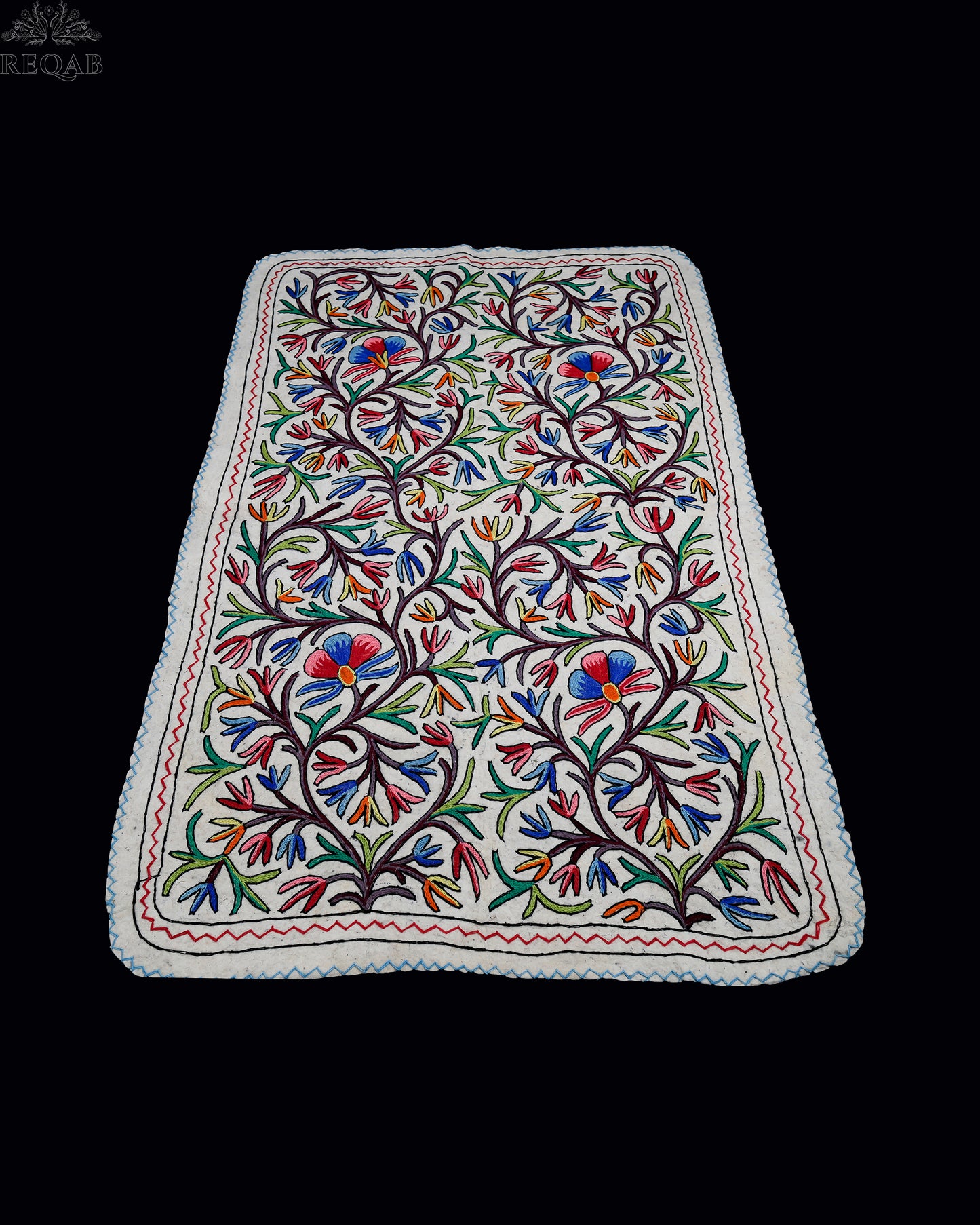 Floral Design Large Rectangle Crewel Kashmiri Namda