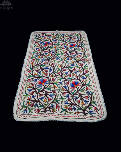 Floral Design Large Rectangle Crewel Kashmiri Namda