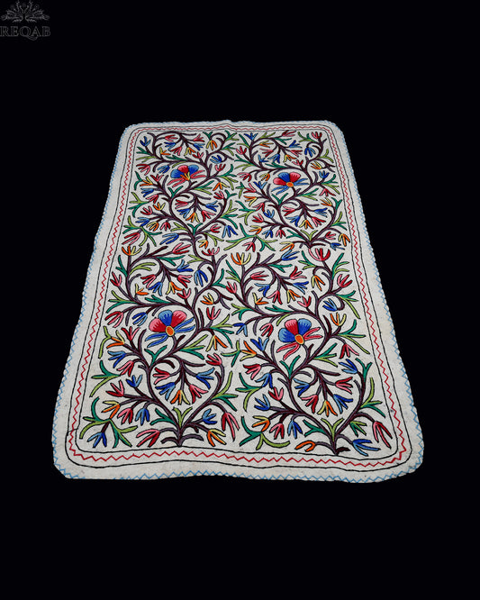Floral Design Large Rectangle Crewel Kashmiri Namda