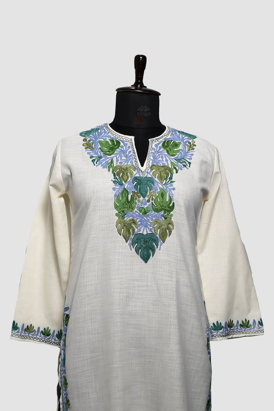 Alabaster Ruby Cotton Co-ord Set with Aari Embroidery