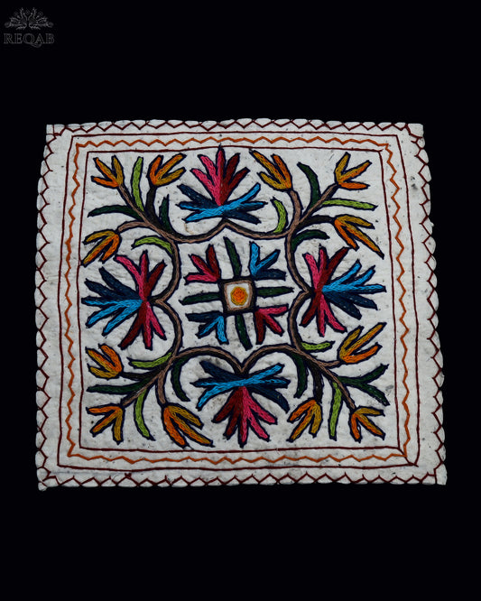 Chinar Leaf Design Small Square Crewel Kashmiri Namda