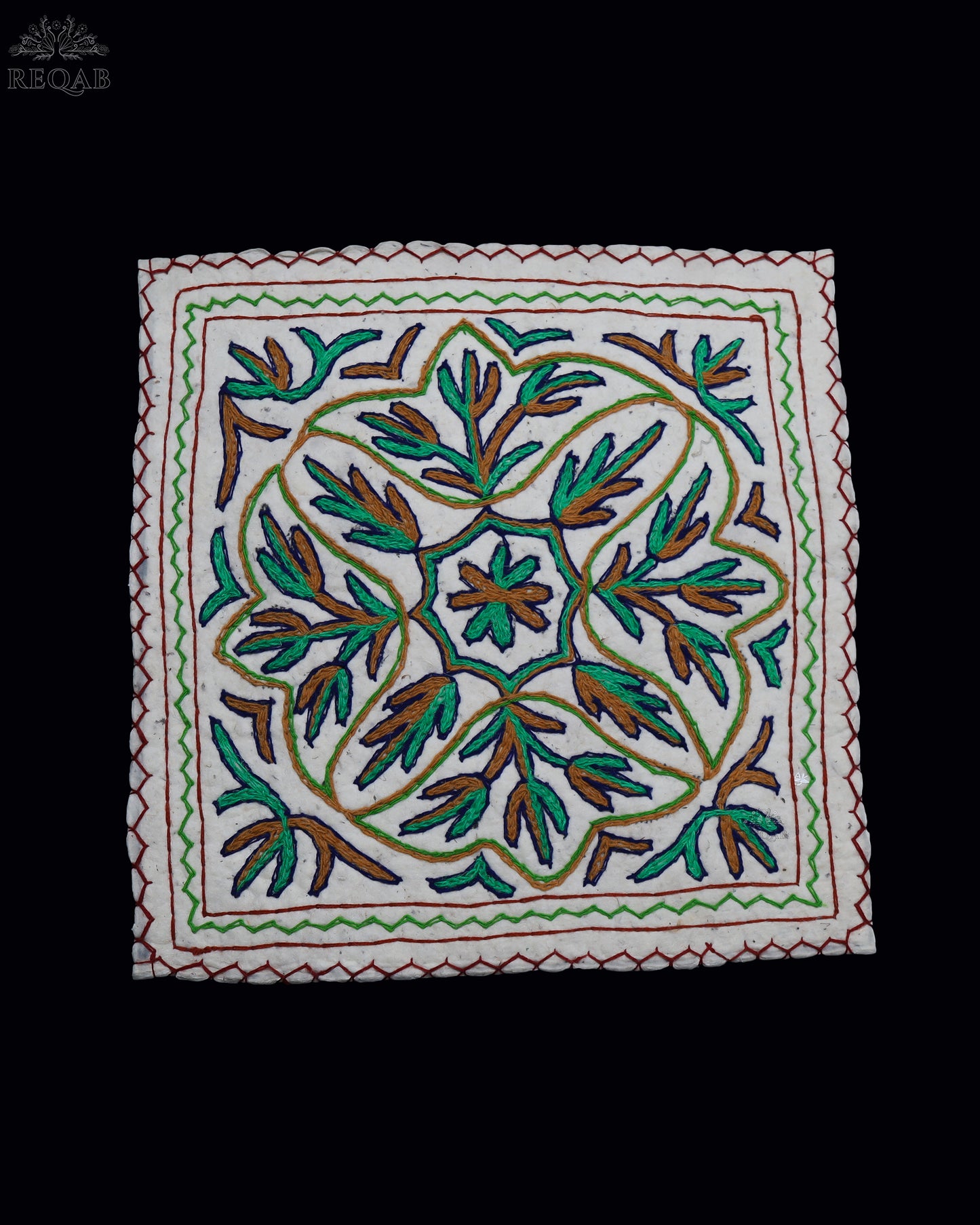 Leaf Design Small Square Crewel Kashmiri Namda
