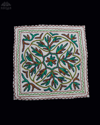 Leaf Design Small Square Crewel Kashmiri Namda
