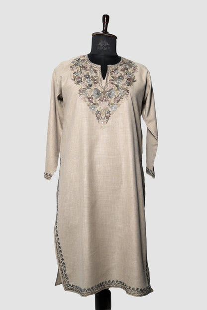 Half Spanish White Ruby Cotton Kurti with Aari Embroidery