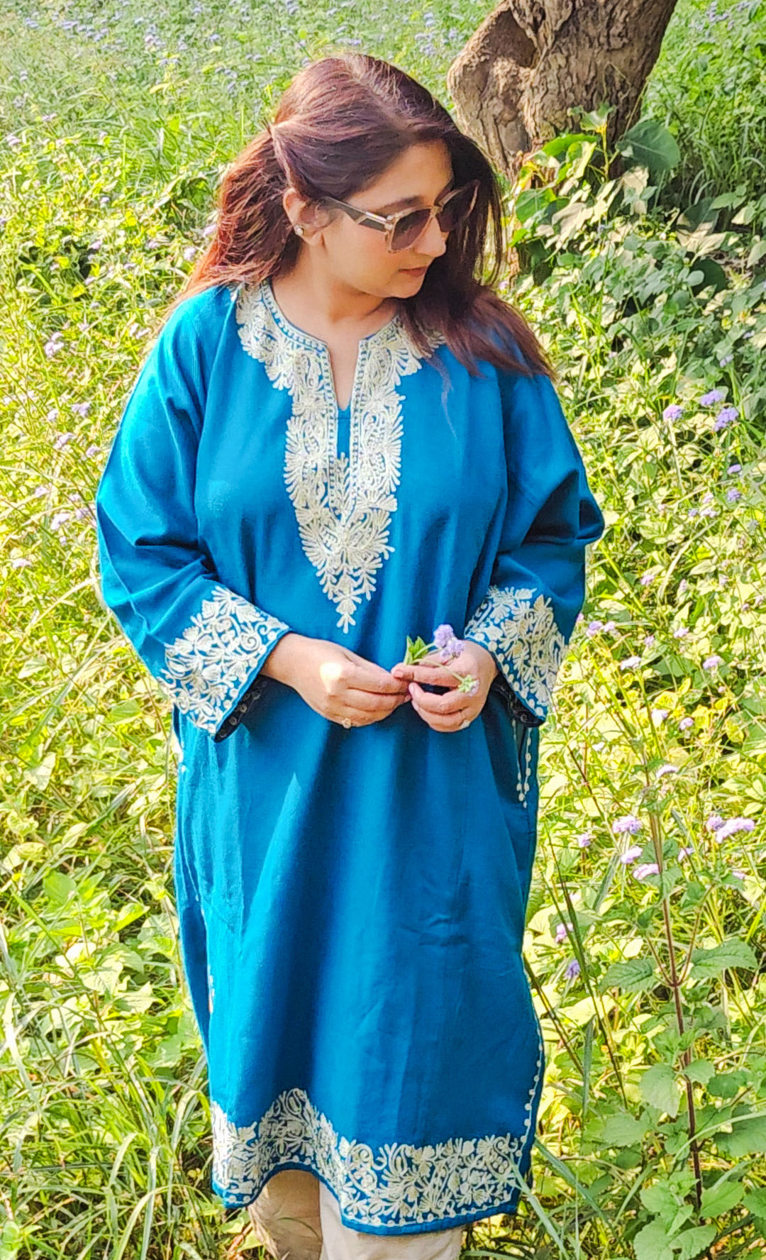 Electric Blue Pheran with Zari Embroidery