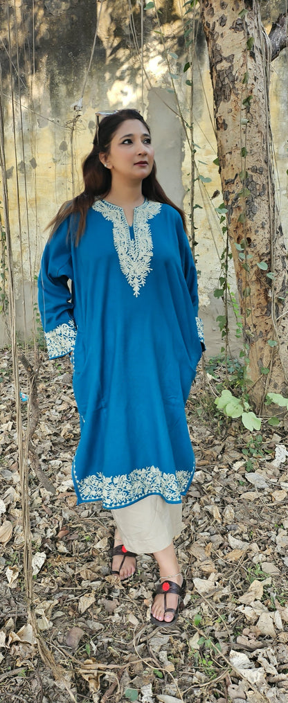 Electric Blue Pheran with Zari Embroidery