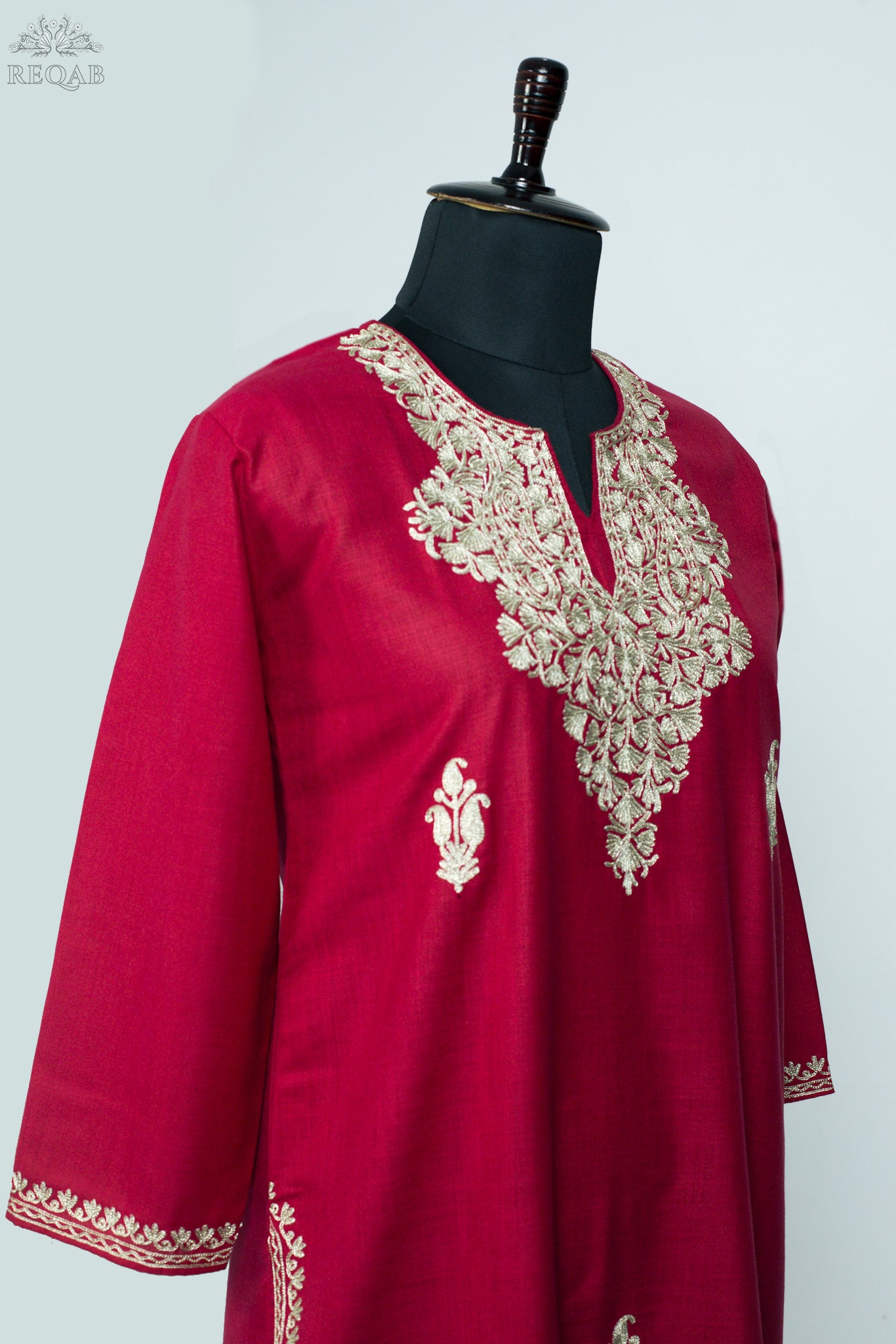 Brick Red Ruby Cotton Kurti with Zari Embroidery