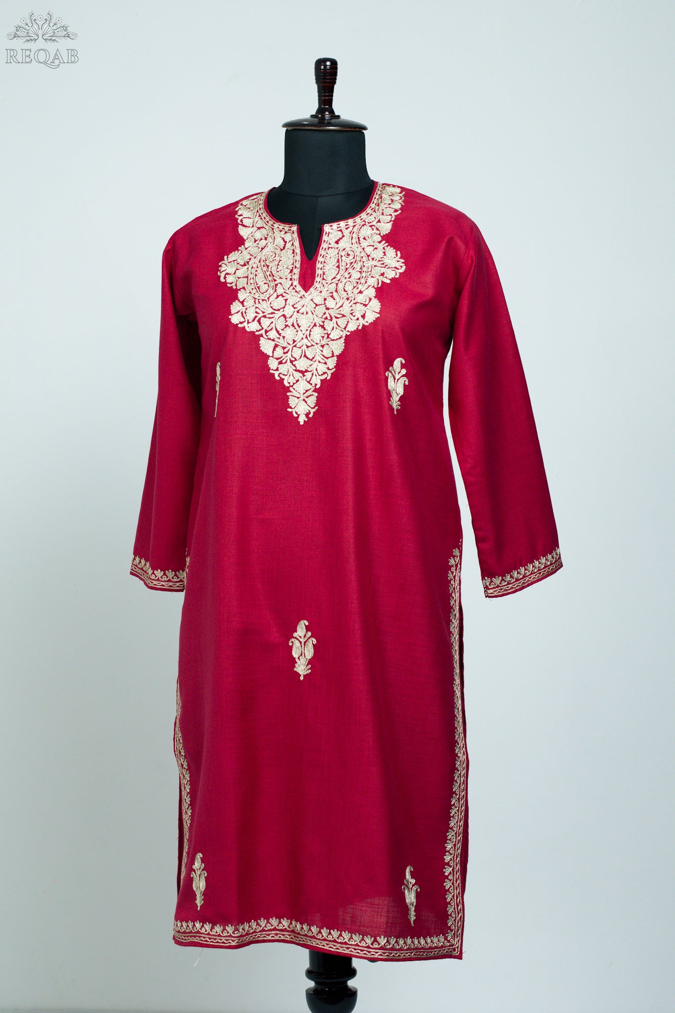 Brick Red Ruby Cotton Kurti with Zari Embroidery