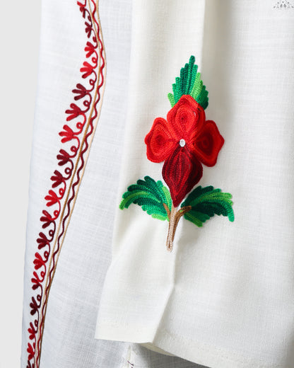 Snow Drift White Ruby Cotton Co-ord Set with Aari Embroidery