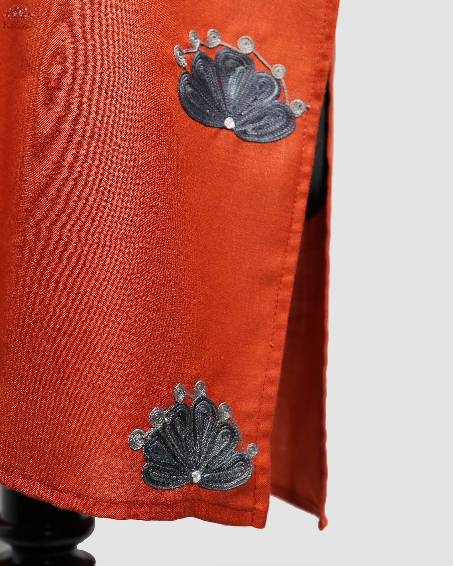 Burnt Orange Ruby Cotton Co-ord Set with Aari Embroidery