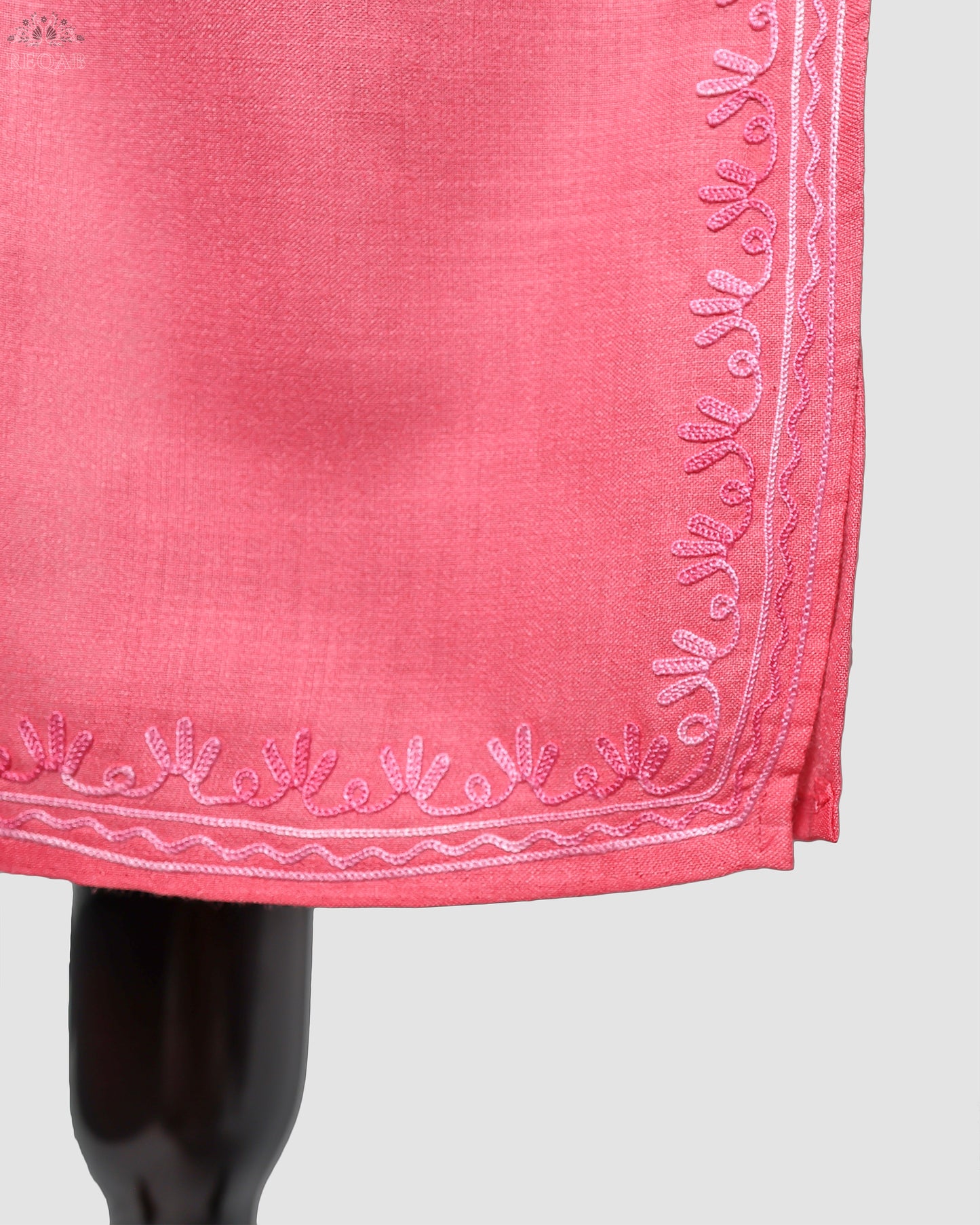 Light Coral Ruby Cotton Kurti with Aari Embroidery