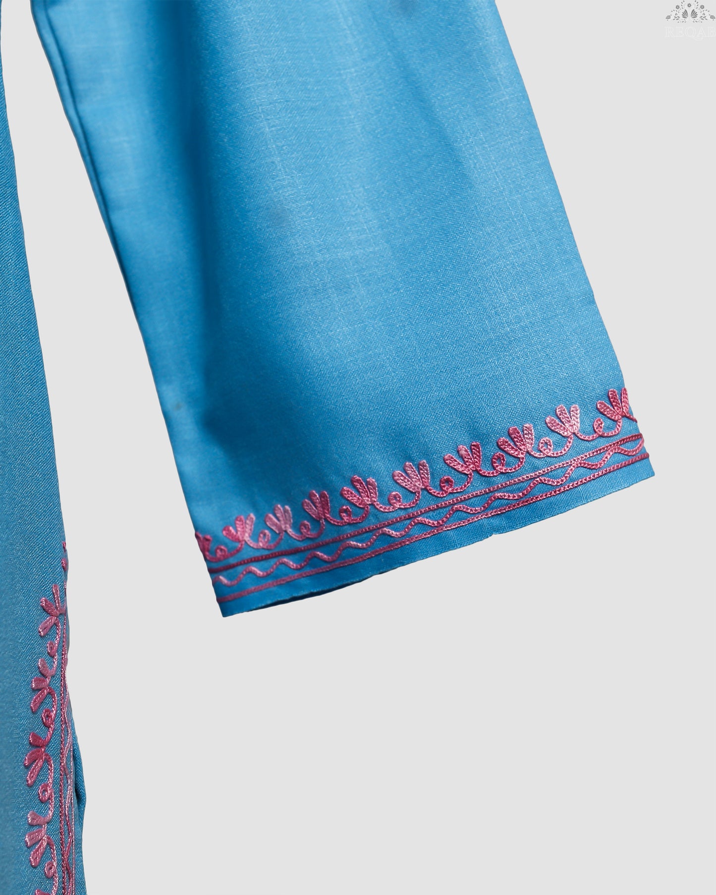 Malibu Blue Ruby Cotton Co-ord Set with Aari Embroidery