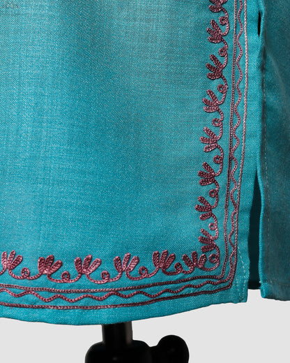Pacific Blue Ruby Cotton Co-ord Set with Aari Embroidery