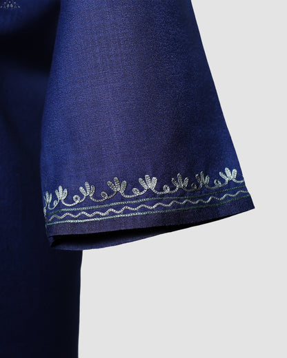 Indigo Blue Ruby Cotton Co-ord Set with Aari Embroidery
