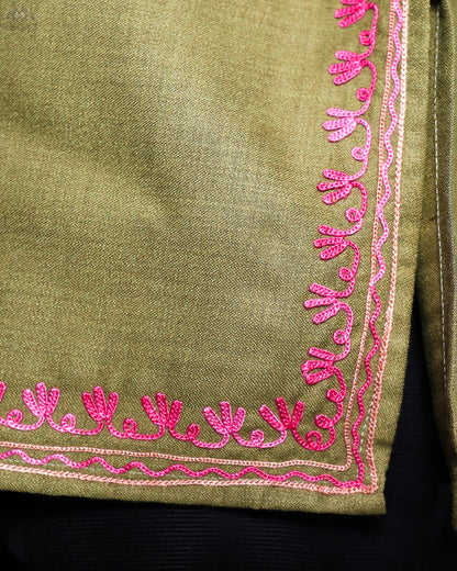 Metallic Sunburst Ruby Cotton Top with Aari Embroidery